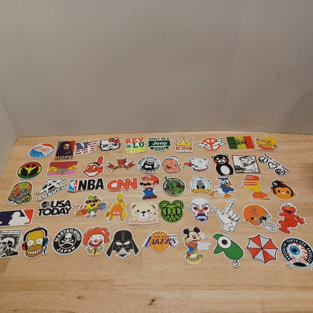 50 Assorted graphic Skateboard Stickers Mickey Mouse Darth Vadar Popeye